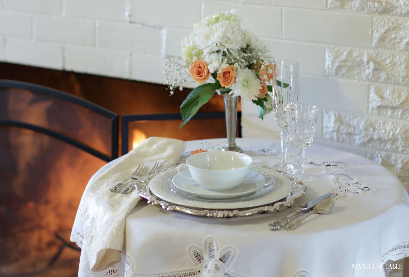 Table Setting for One ~ white and pale peach