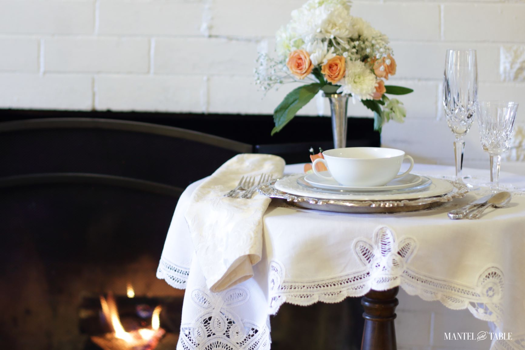 Table Setting for One ~ Tabletop view with fire