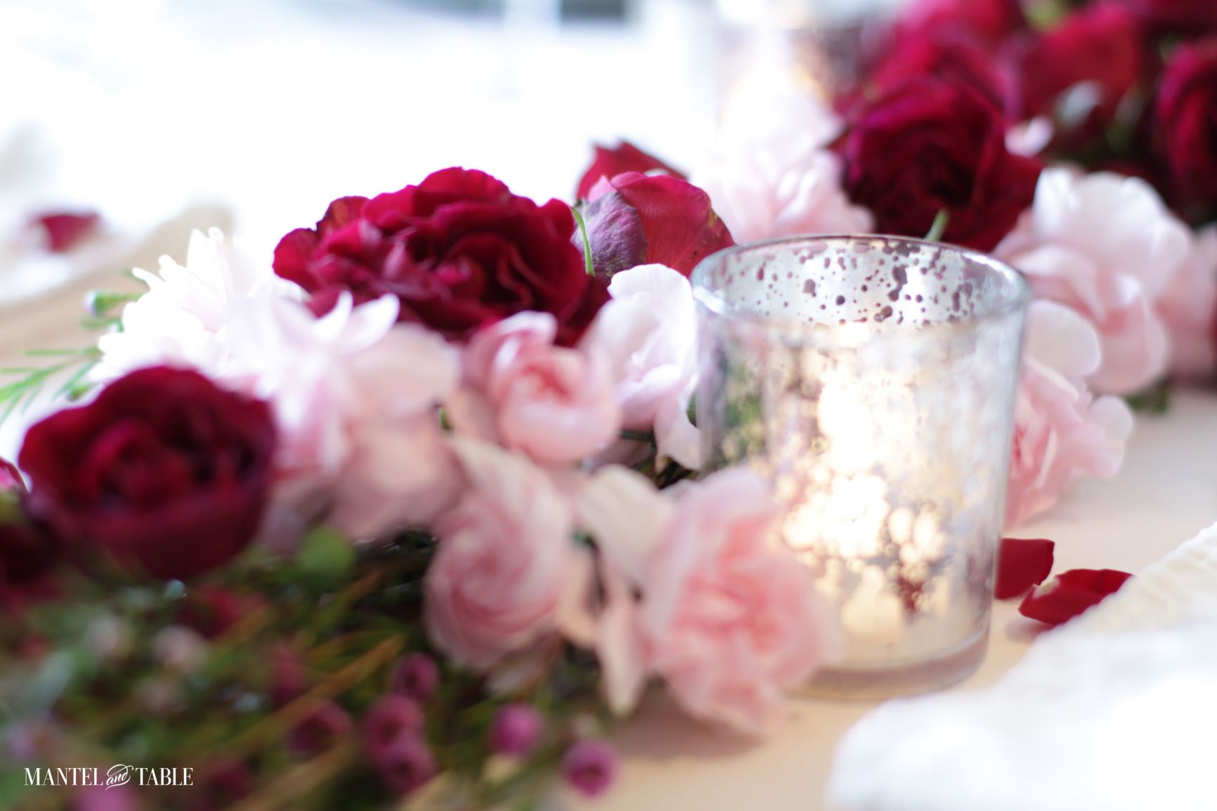 Valentines Tablescape Double Date ~ Votive candle with flowers