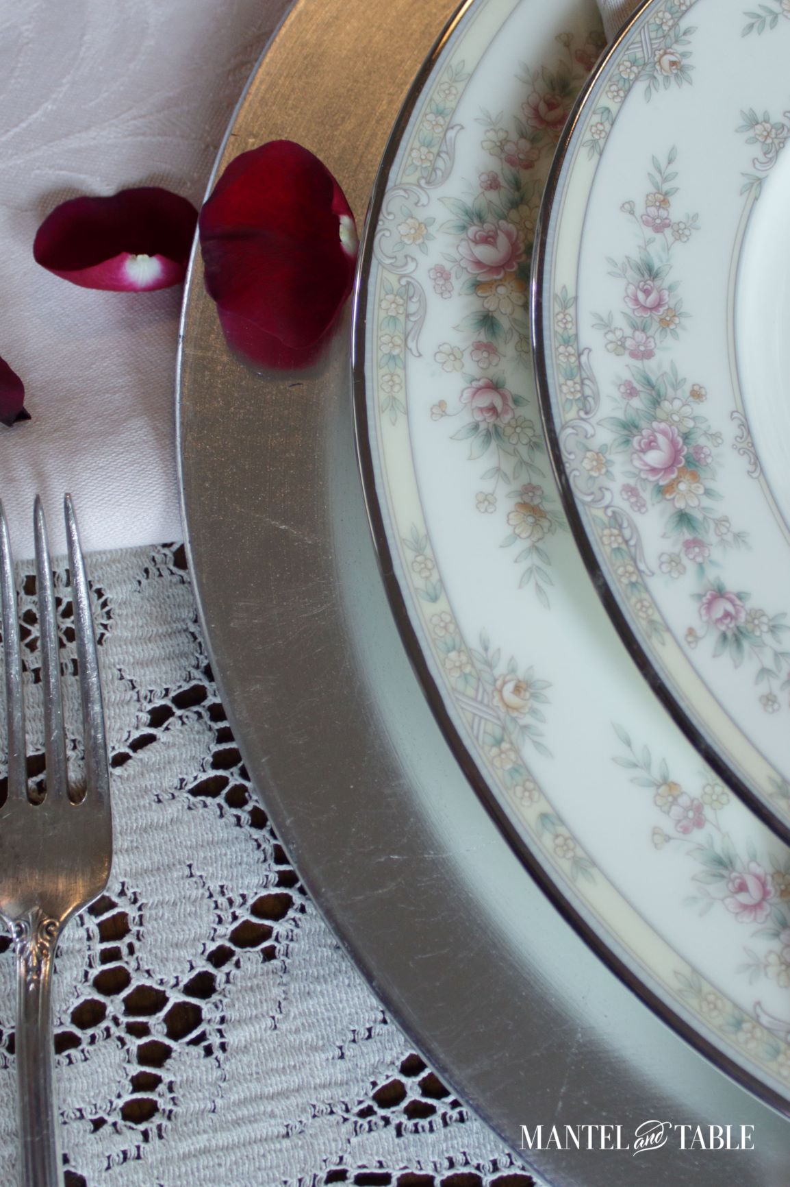Valentines Tablescape Double Date ~ Super closeup of plate rims and charger