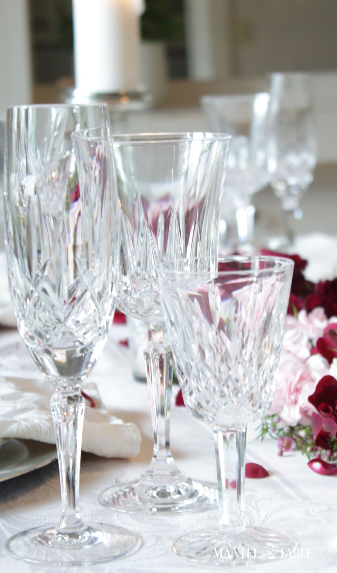 Valentines Tablescape Double Date ~ Crystal glasses
