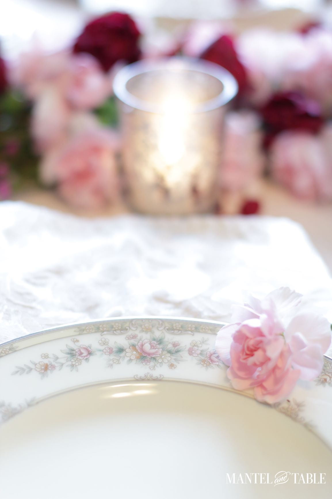 Valentines Tablescape Double Date ~ Plate rim with fower