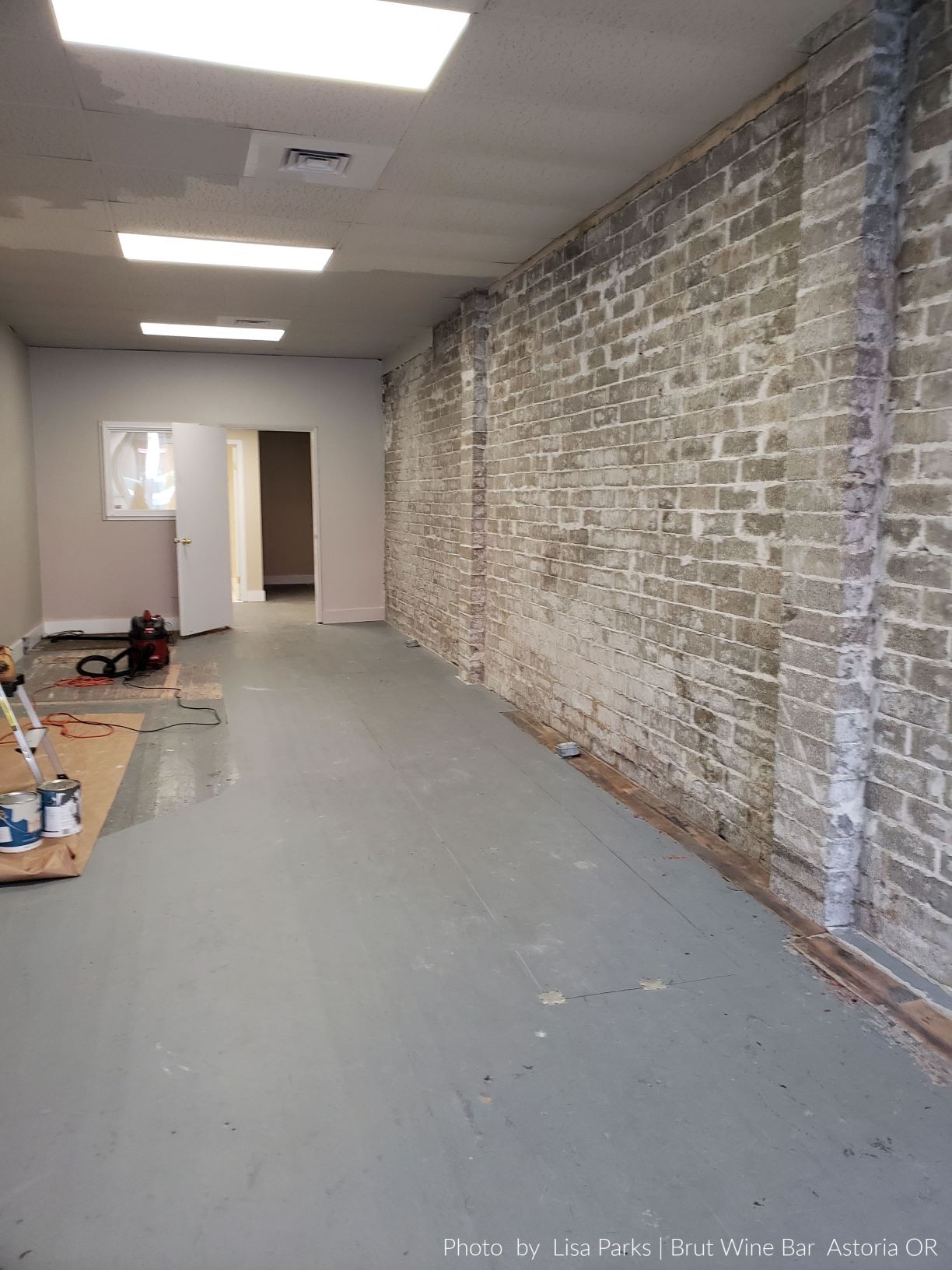 Brute Wine Bar Astoria OR ~ during construction. One exposed brick will