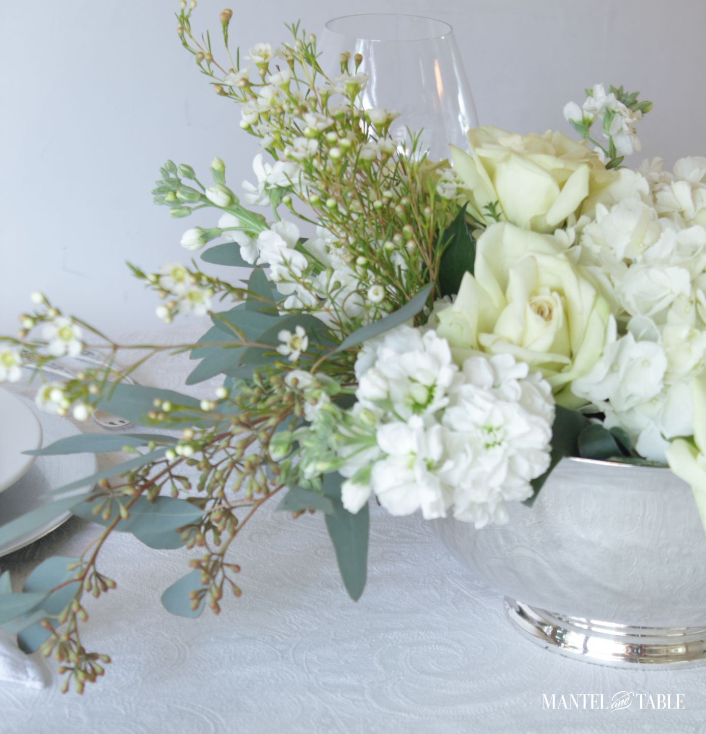 An Elegant St Patrick's Day Table ~ flower arrangement from the side