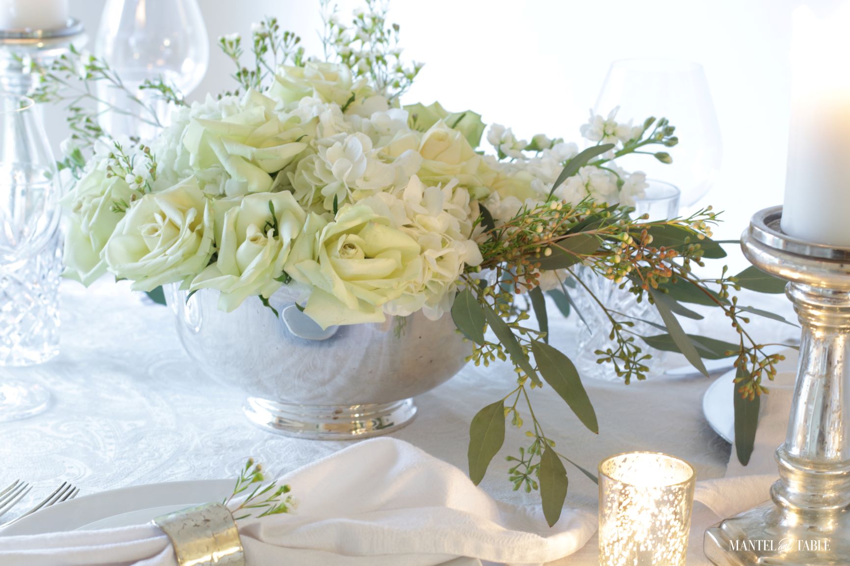 An Elegant St Patrick's Day Table ~ Flower arrangement and candles