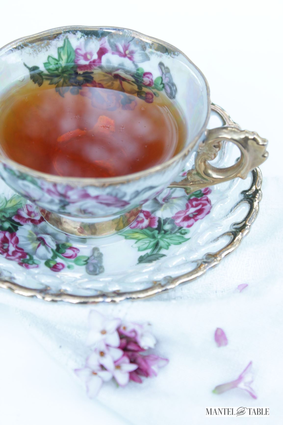 Closeup teacup & saucer from above