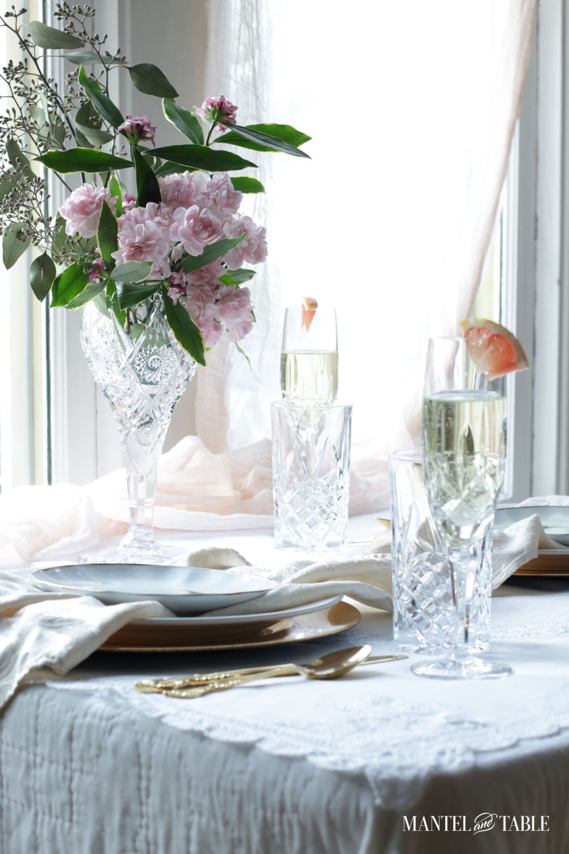 Valentines Brunch Tablescape ~ table set for two