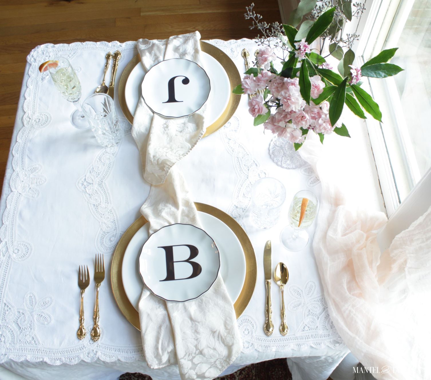 Valentines Brunch Tablescape ~ top down view of table