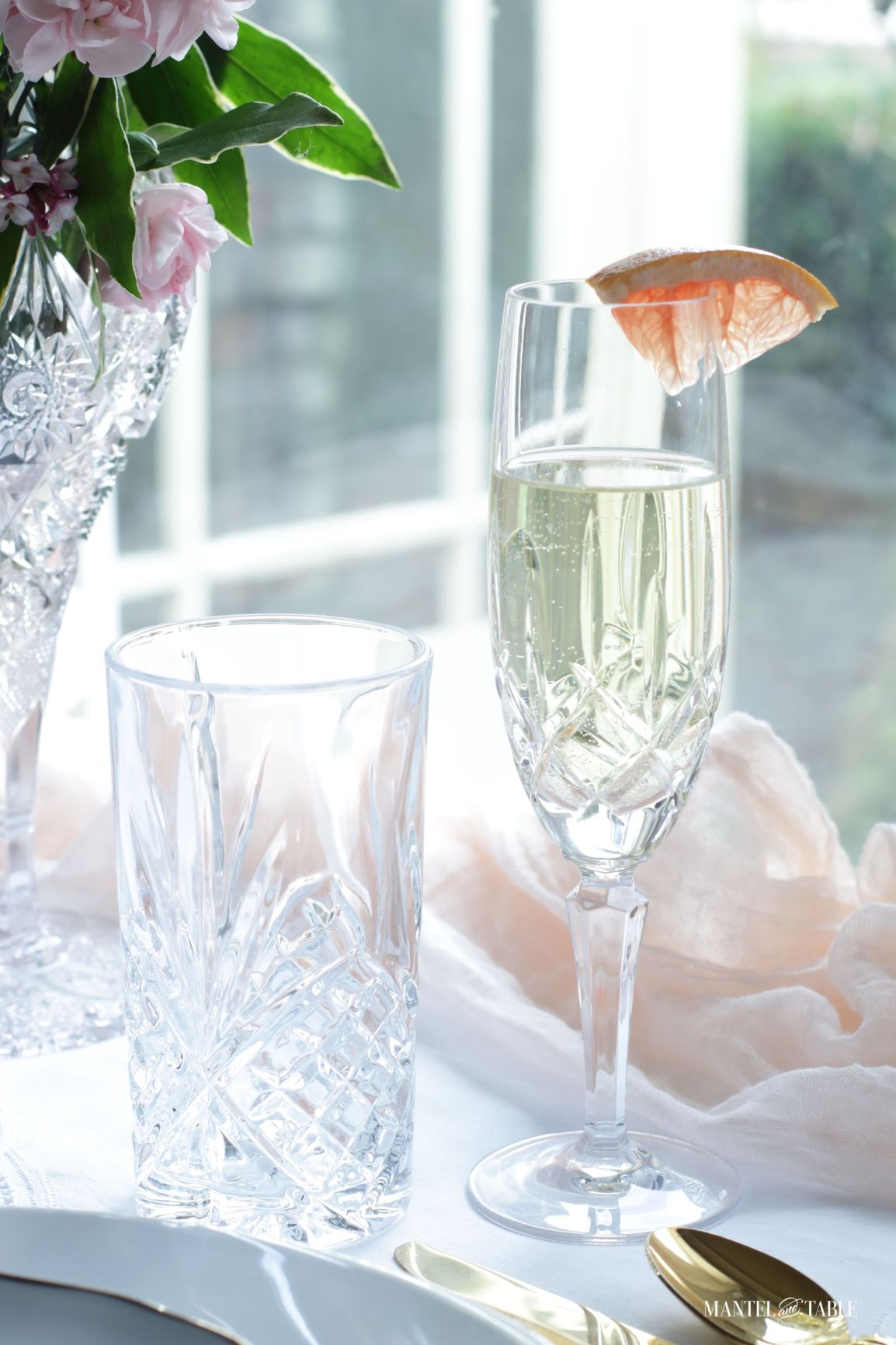 Valentines Brunch Tablescape ~ Crystal glasses