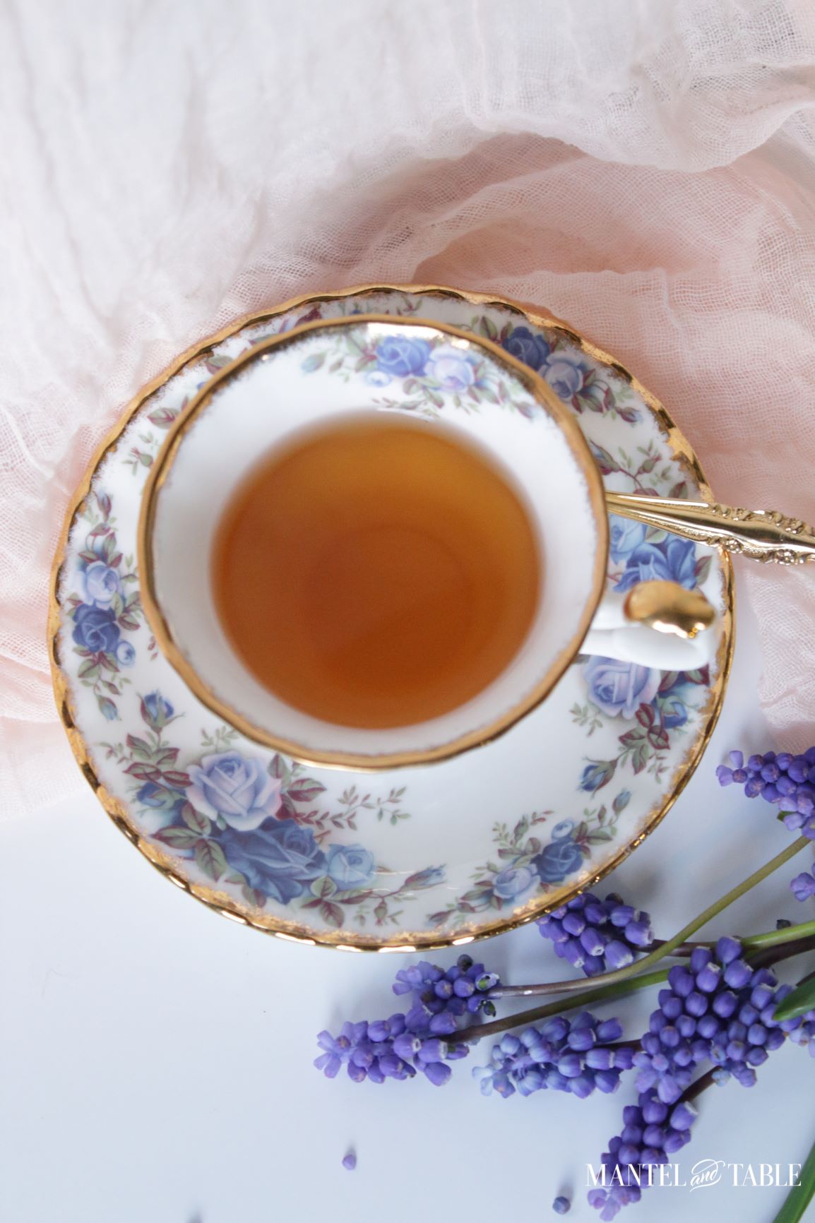 Royal Albert Moonlight Rose Teacup ~ top view with tea