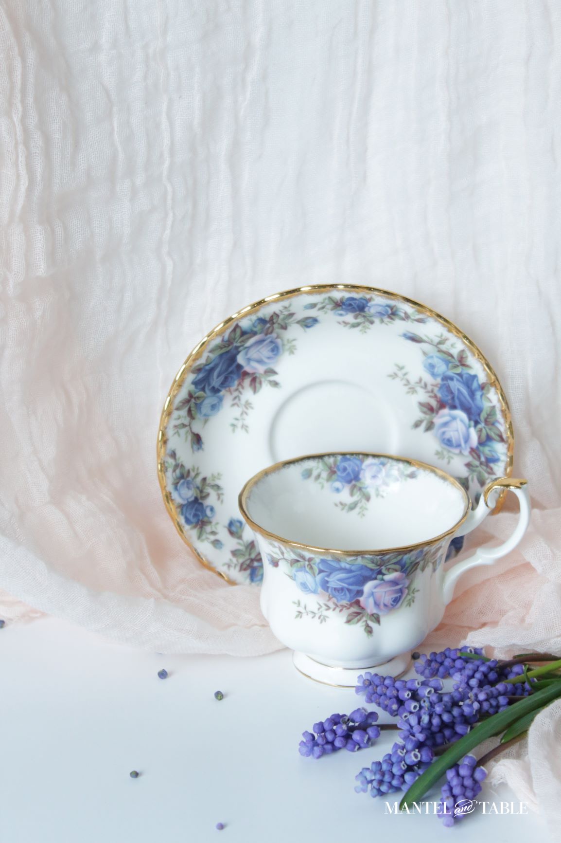 Royal Albert Moonlight Rose Teacup ~ saucer standing behind
