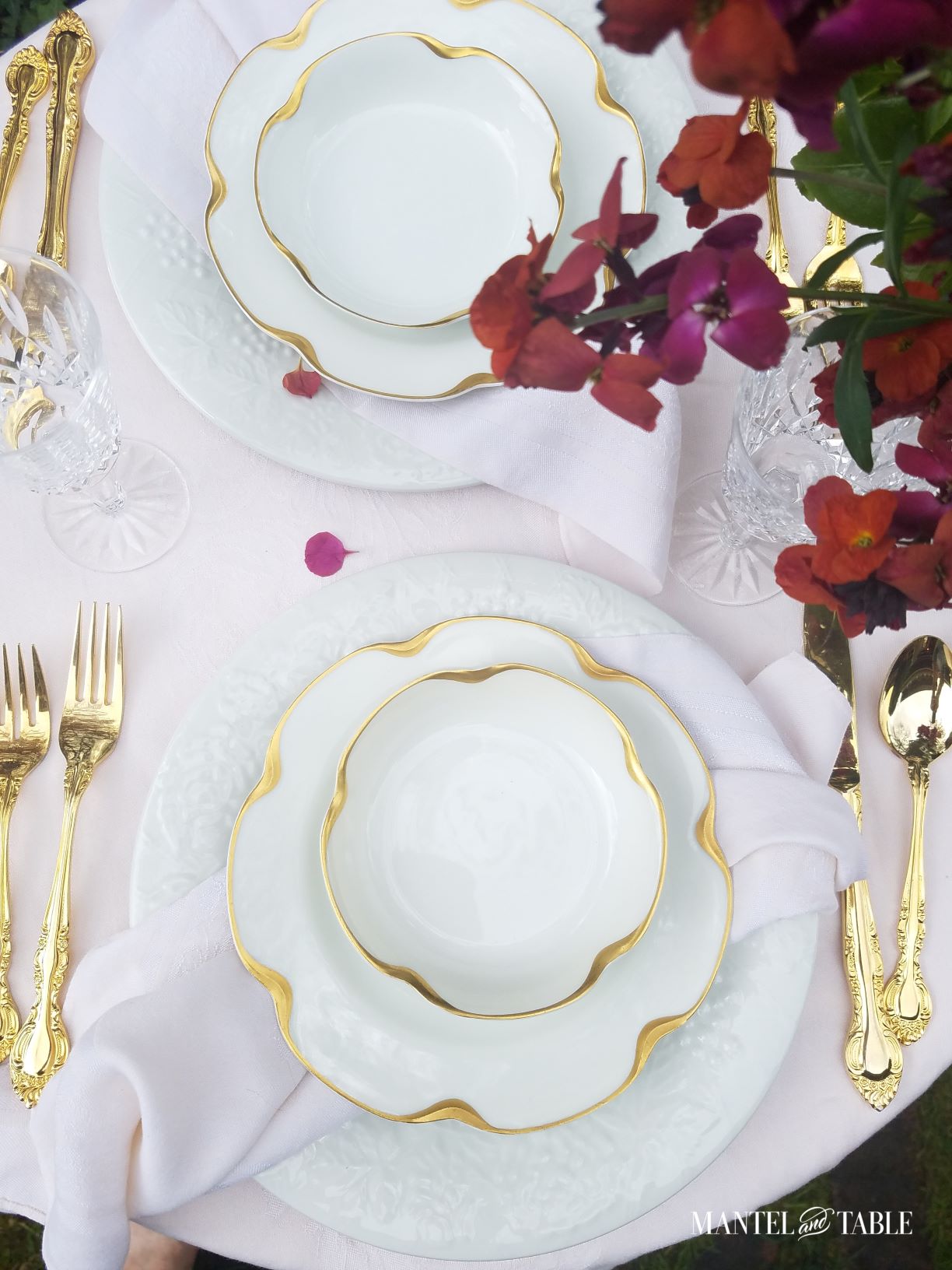 Pink table setting top view