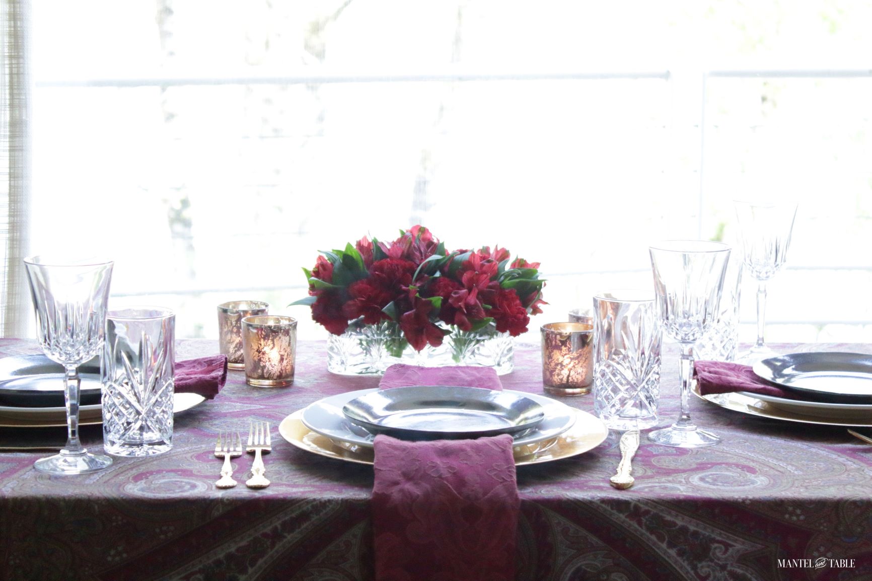 Cozy tablescape in front of large window