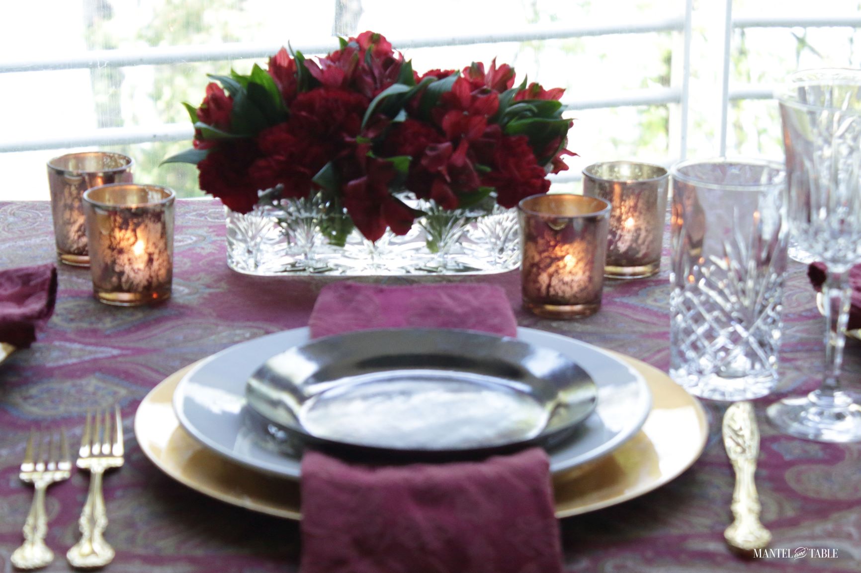 Cozy tablescape ~ closeup of place setting