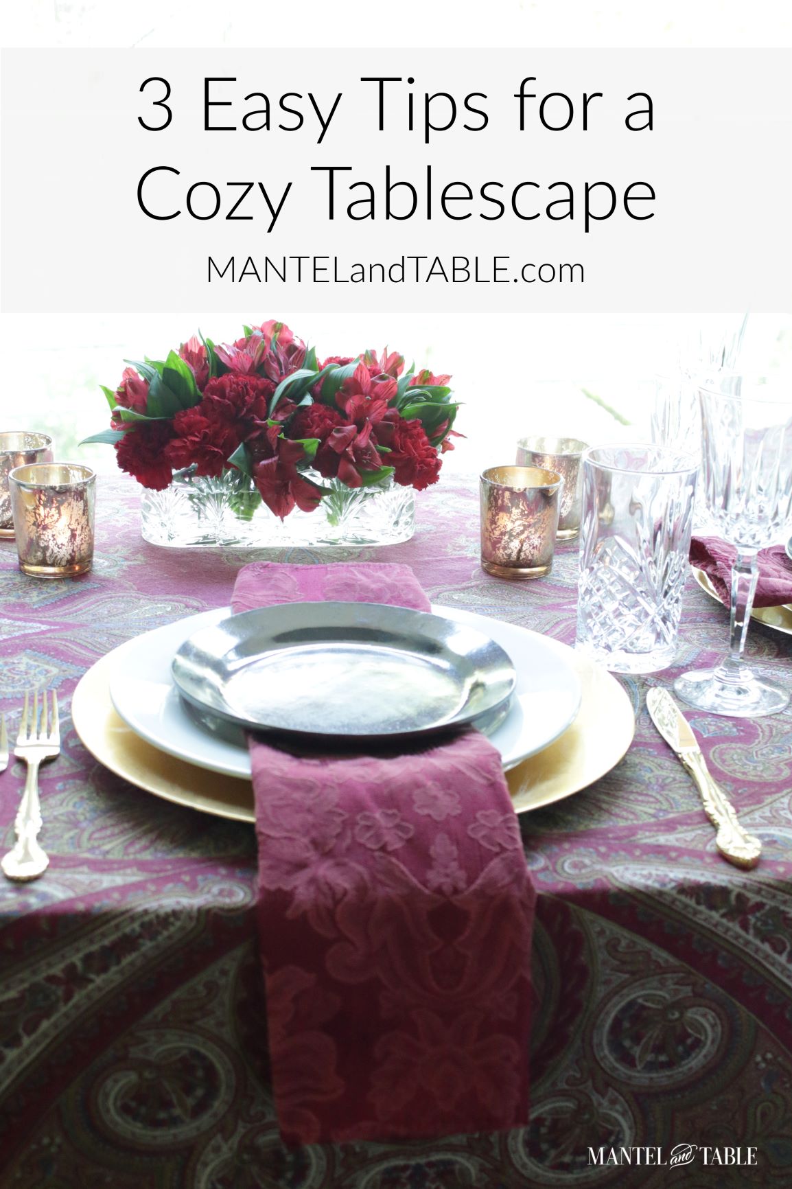 Cozy tablescape with Pinterest banner
