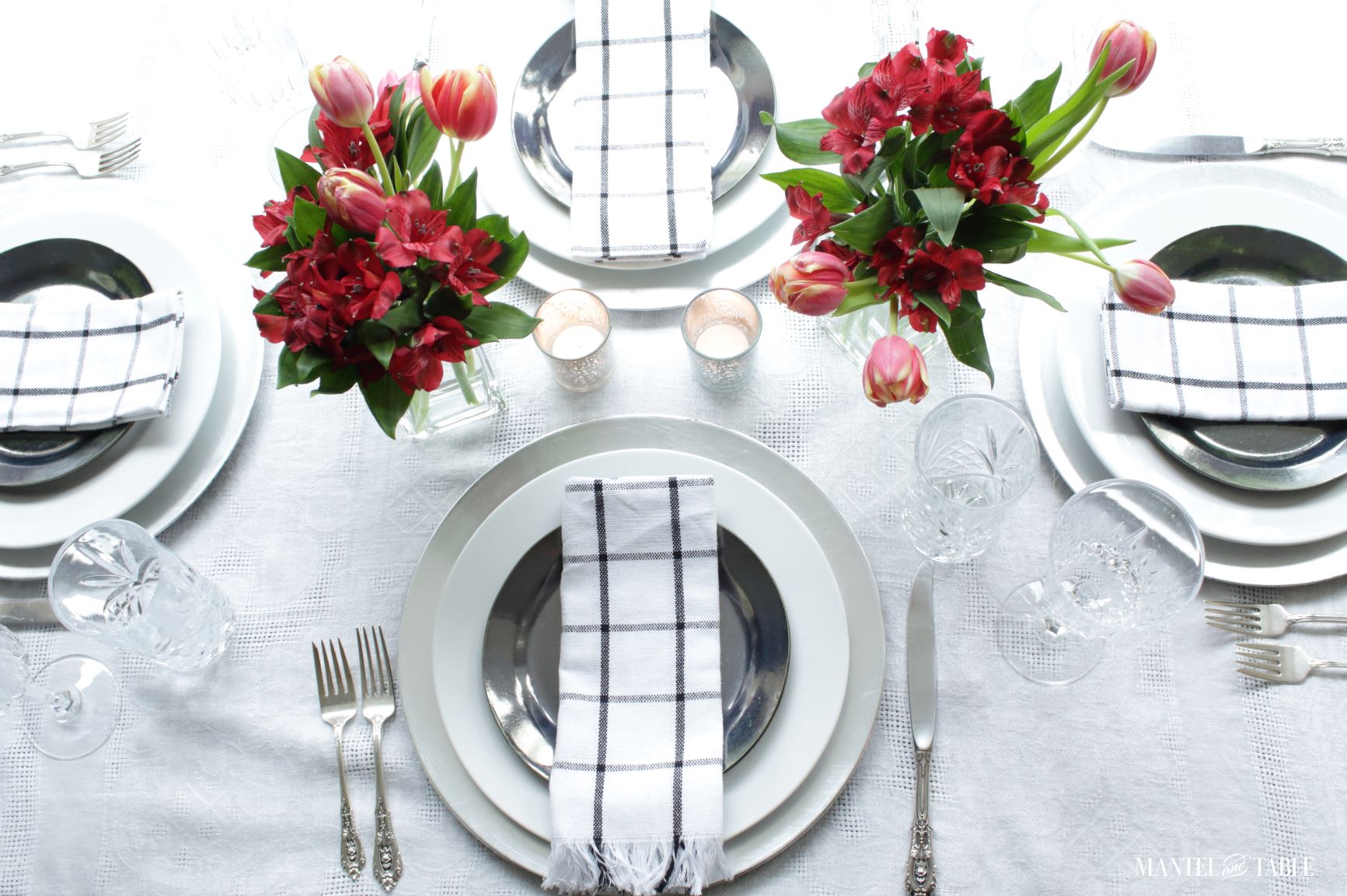 Elegant Spring Picnic tablescape full table close up
