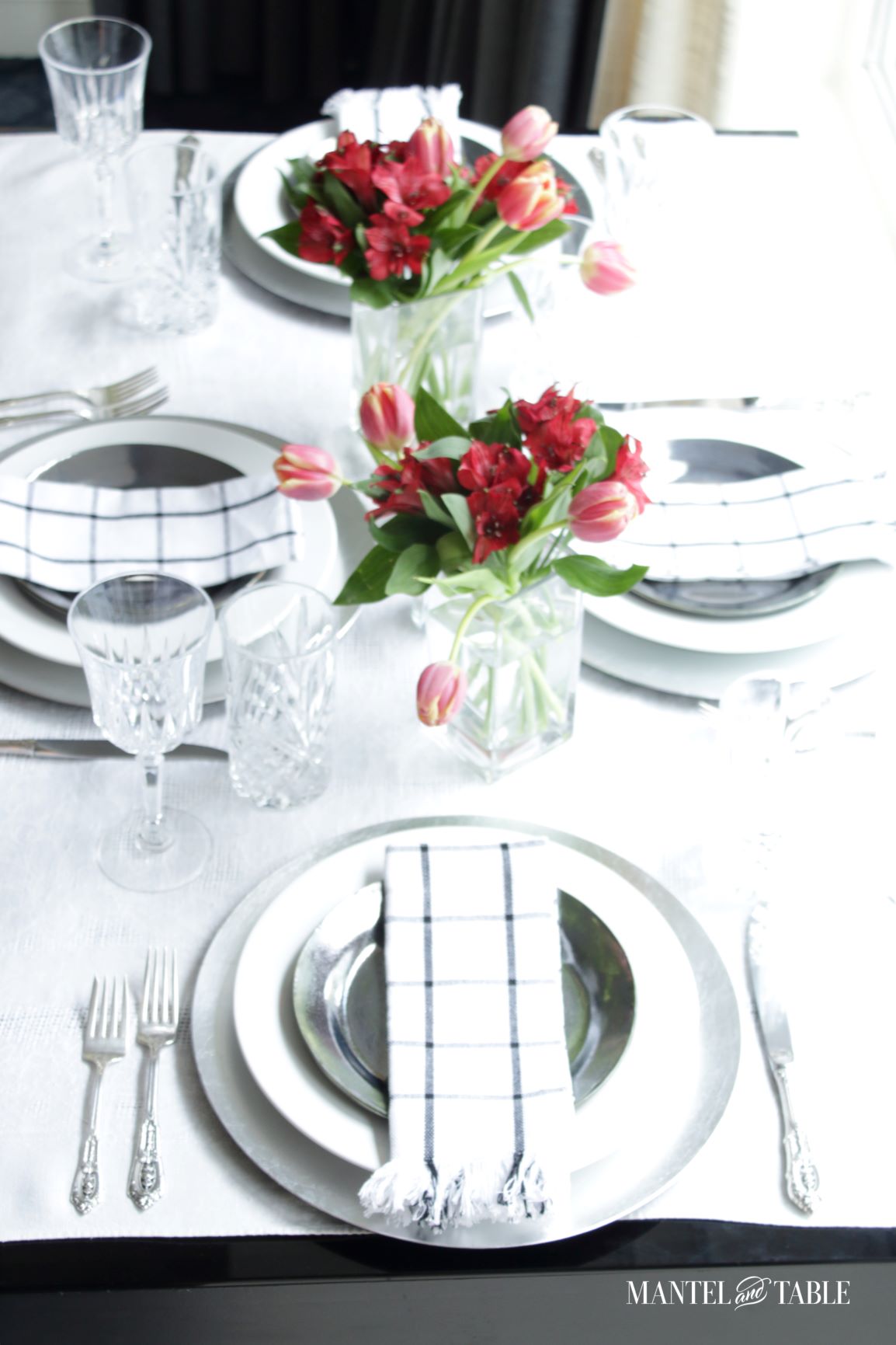 Elegant Spring Picnic tablescape full table from above