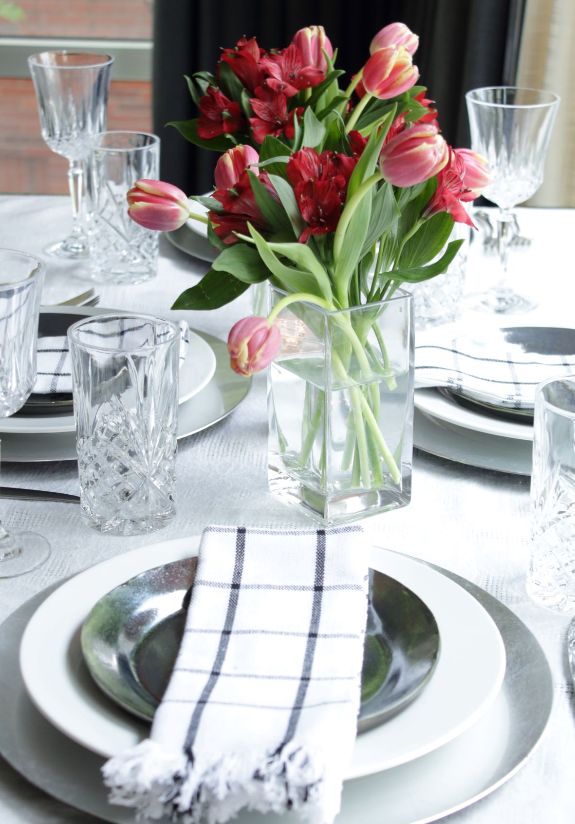 Elegant Spring Picnic tablescape place setting closeup