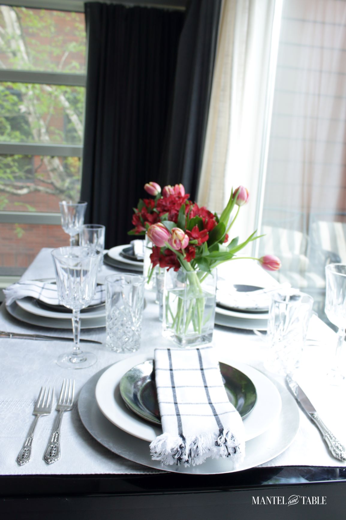 Elegant Spring Picnic tablescape long side view