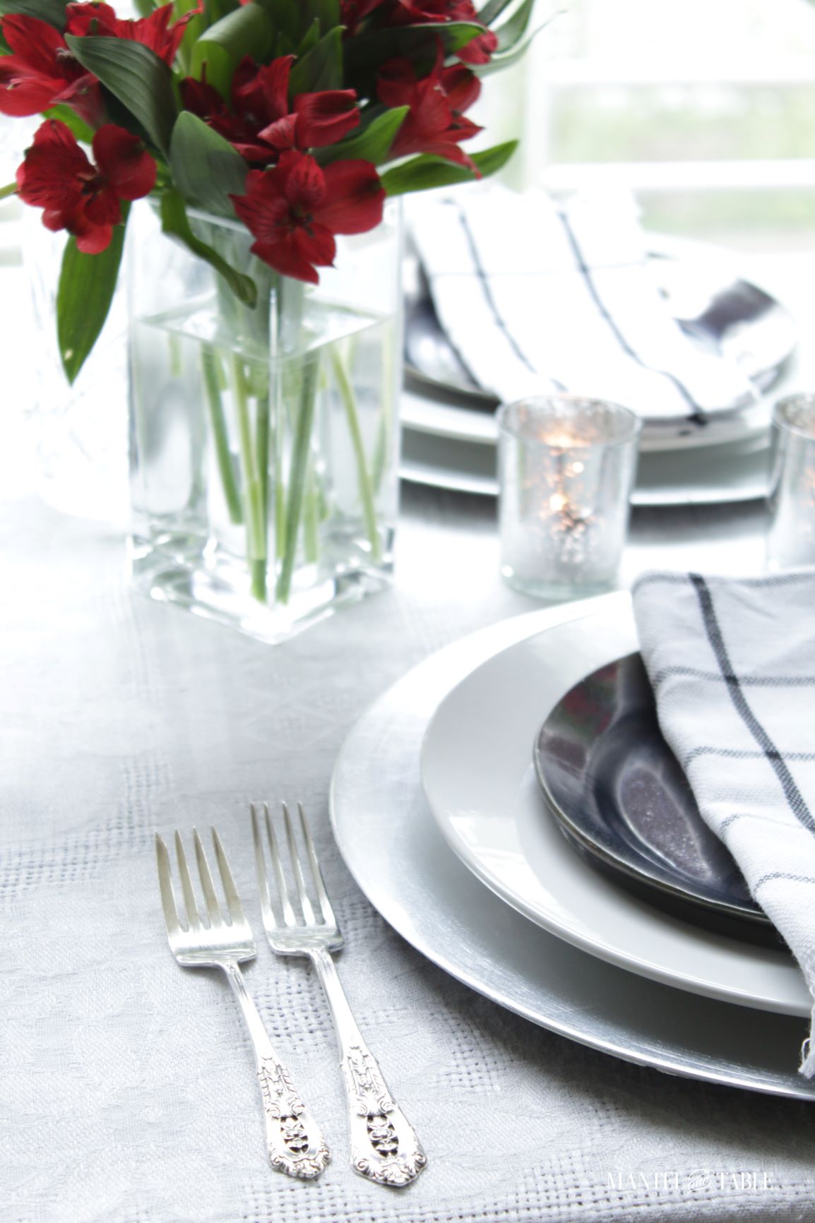 Elegant Spring Picnic tablescape silverware closeup