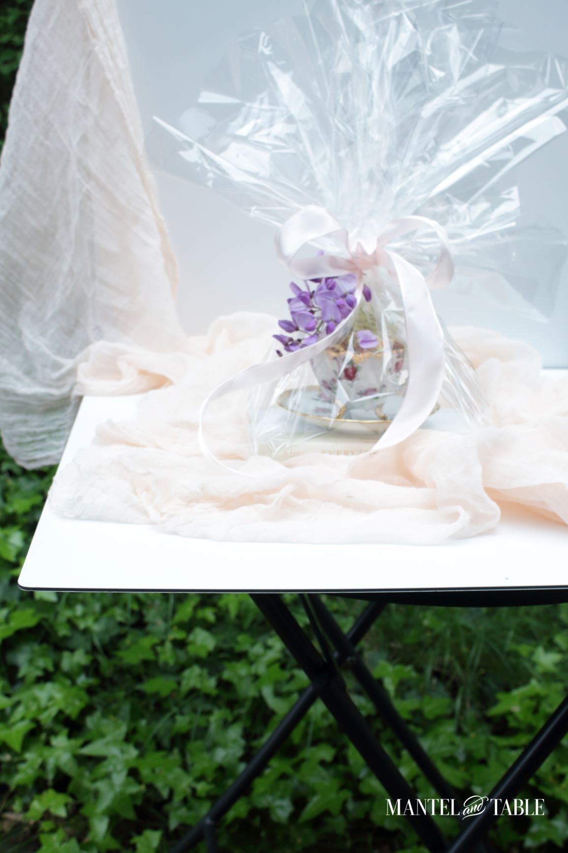 Wrapped teacup in photo setup