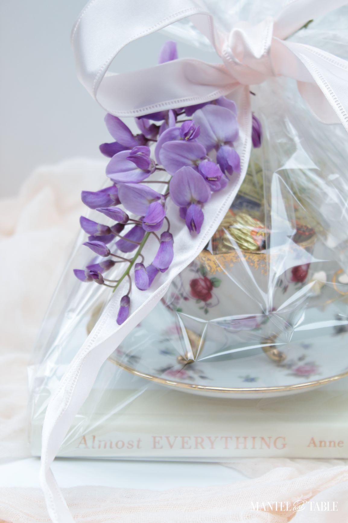 Close up of filled and wrapped teacup