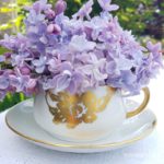 Teacup holding lilacs