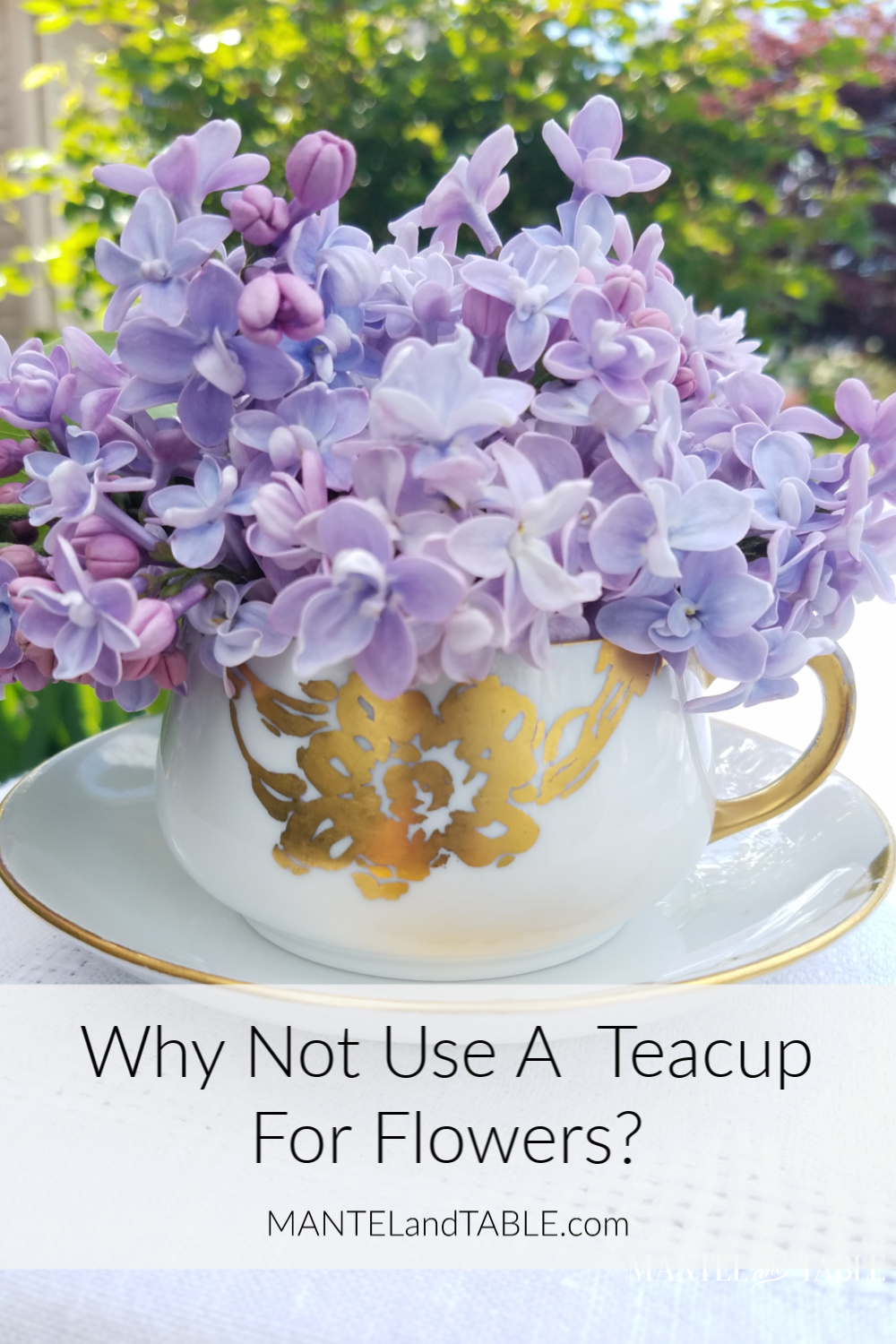 White and Gold Teacup with lilacs - Pinterest banner