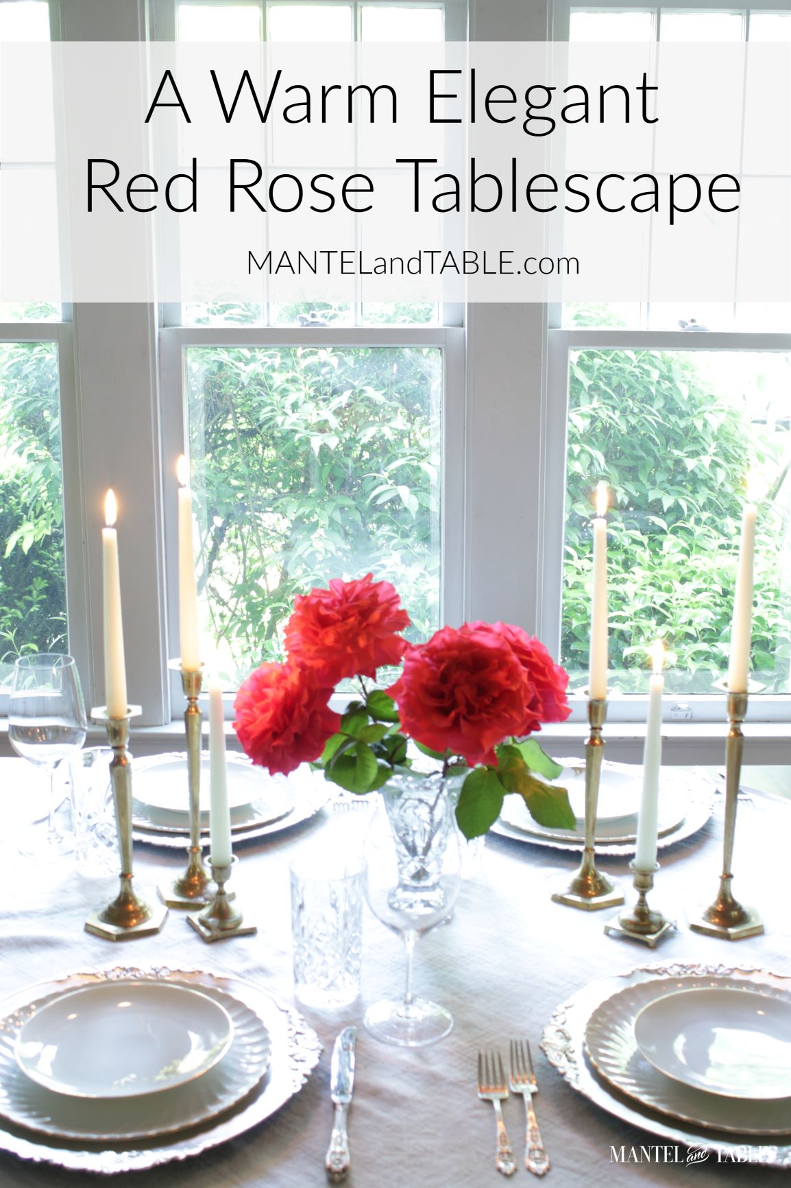 Red Rose Tablescape with Pinterest Banner