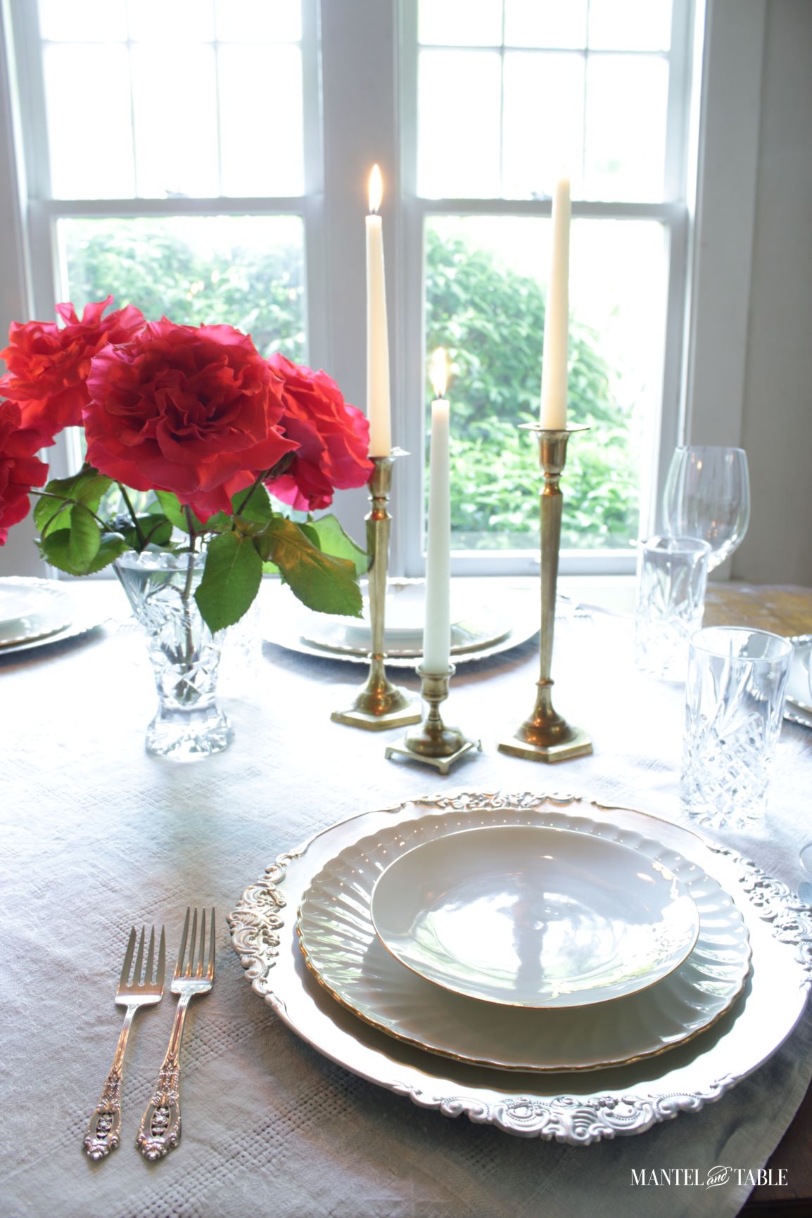 Red Rose Tablescape place setting