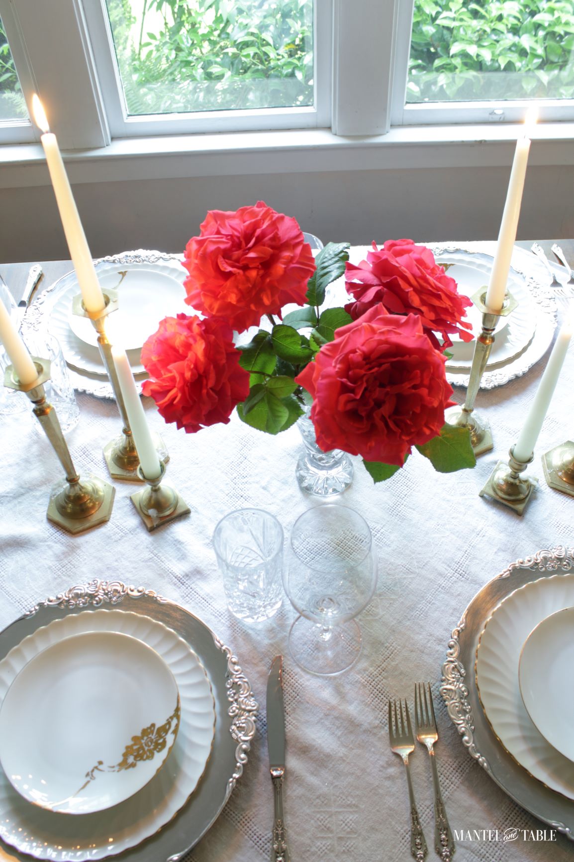 Red Rose Tablescape top view
