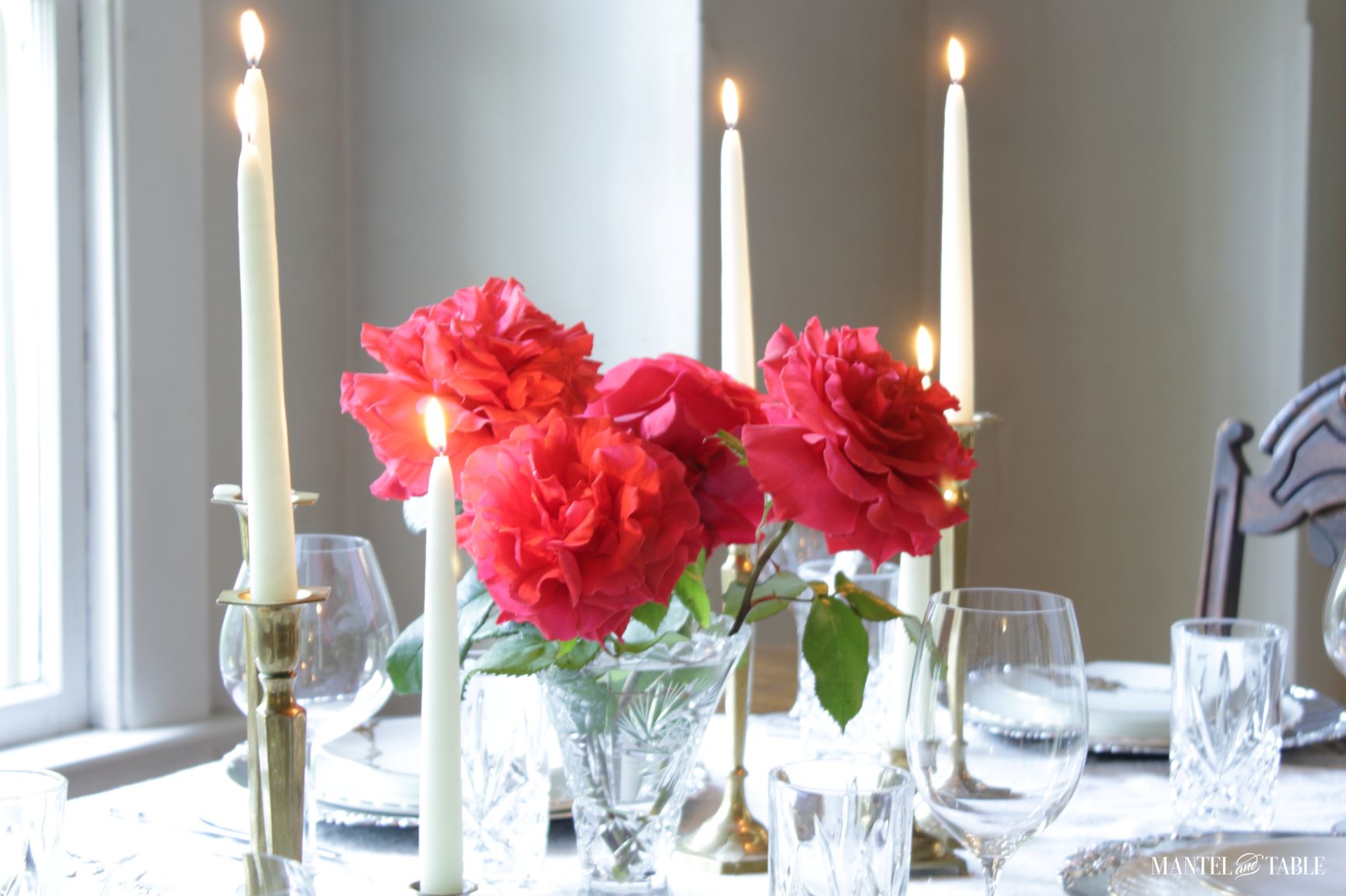 Red Rose Tablescape flowers and candles