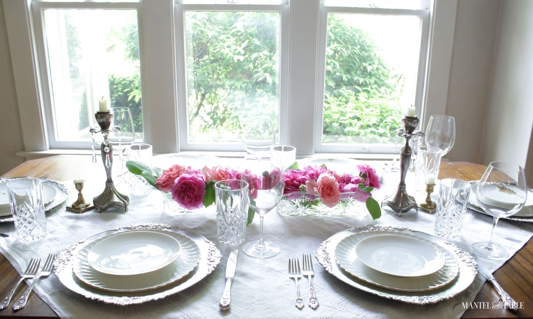 Silver and Gold Table Setting ~ Full table view