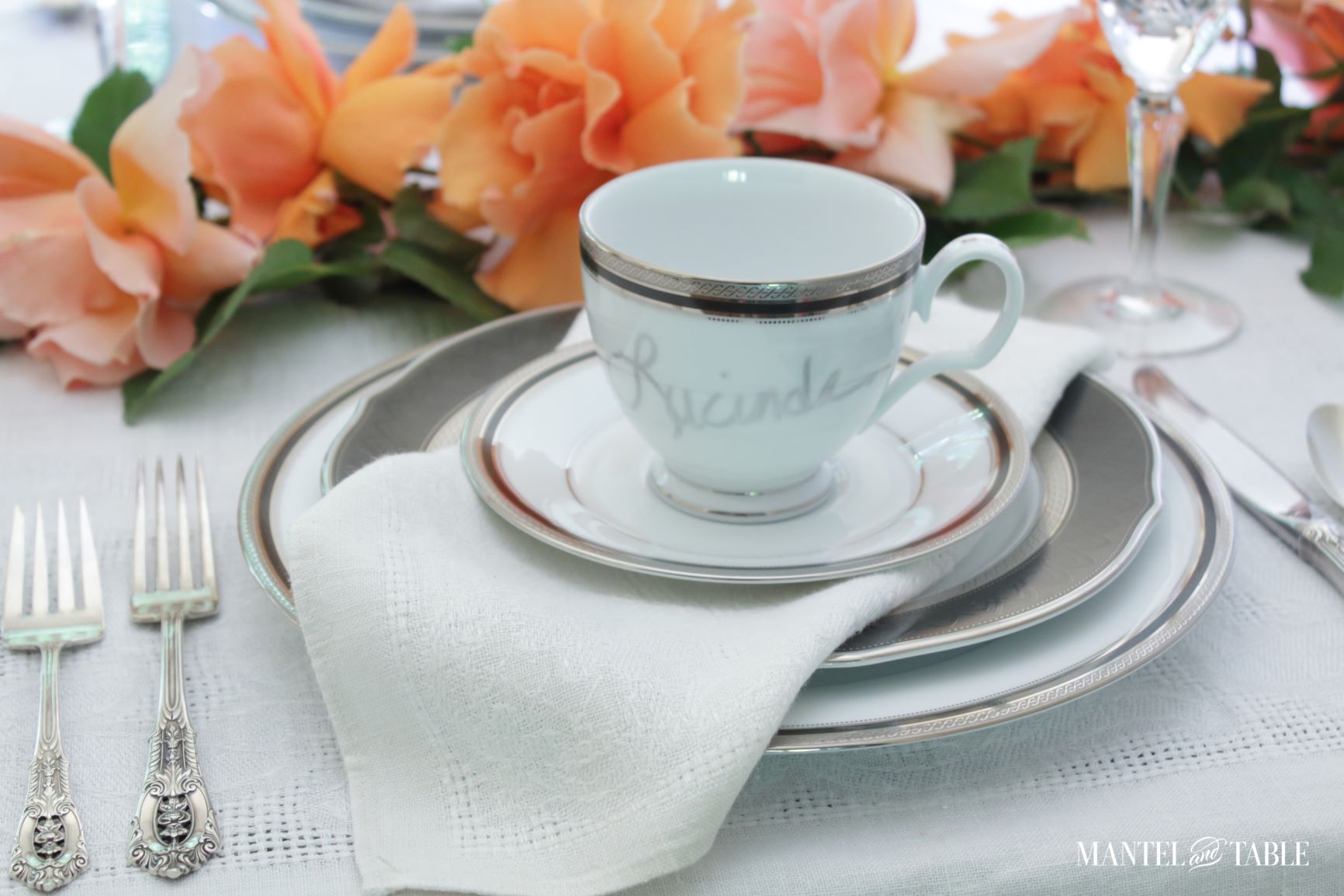 Full place setting with teacup place card