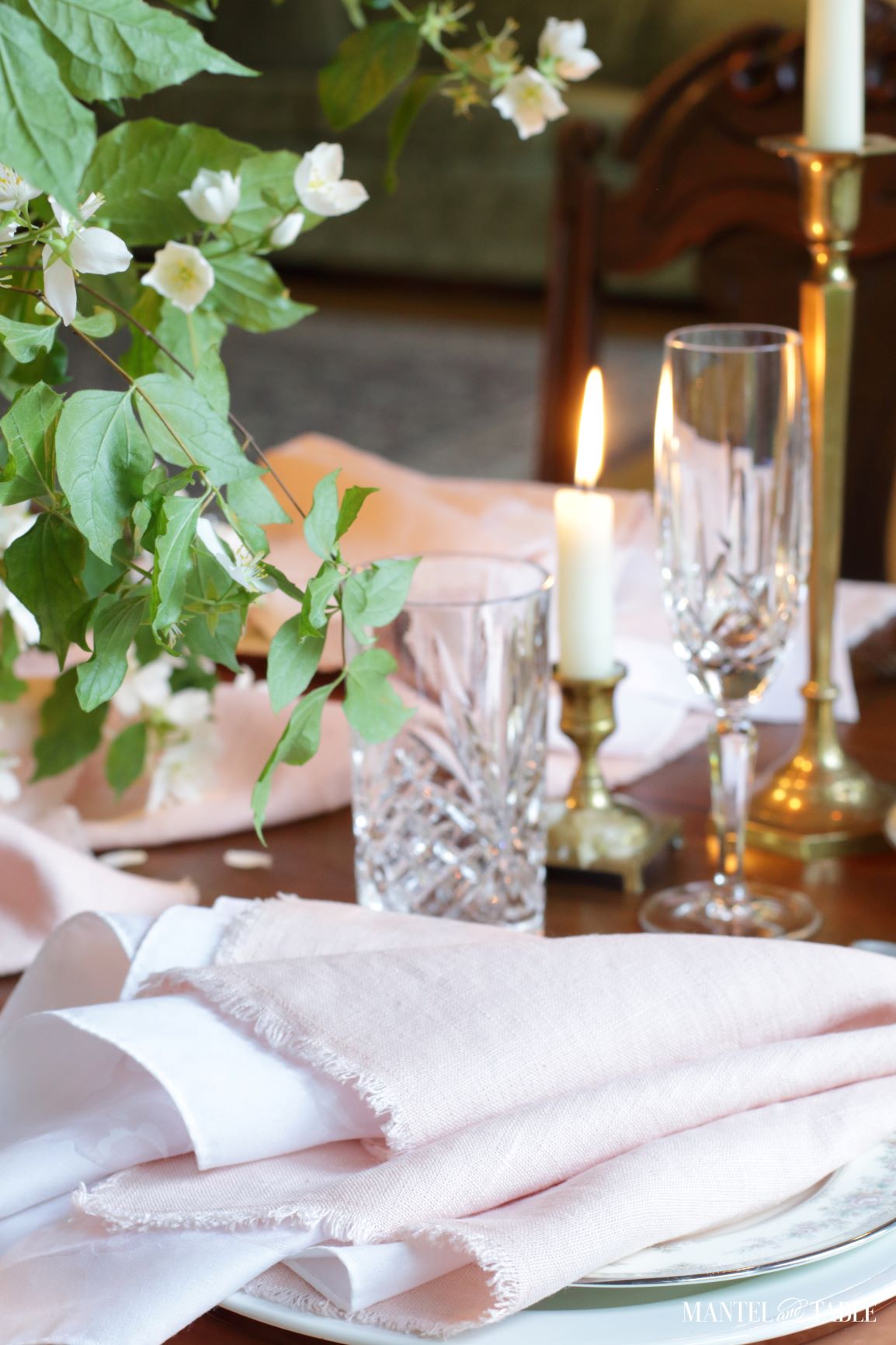 Blush table linens -napkin close up