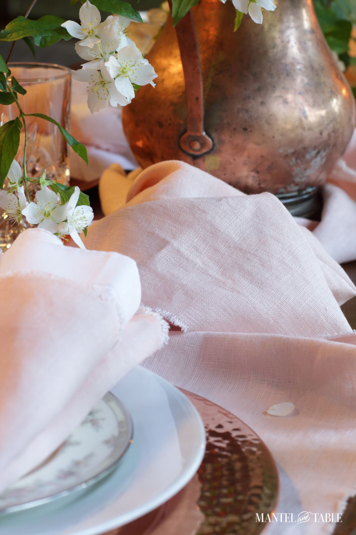 Flowers and Blush table linens