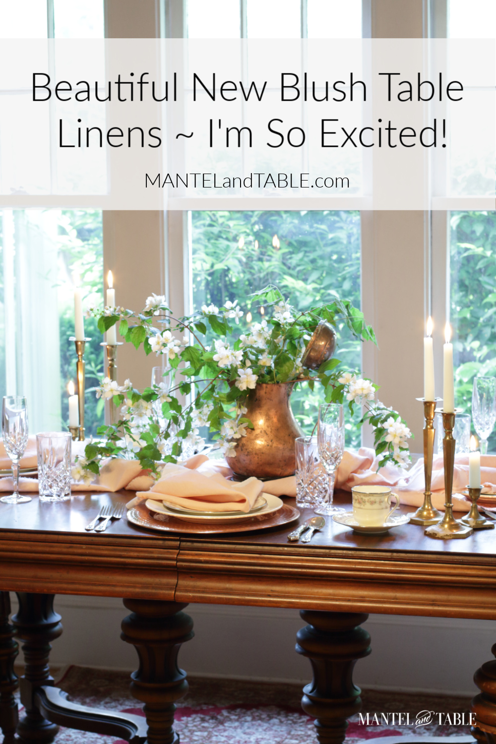New Blush Table Linens with Pinterest banner