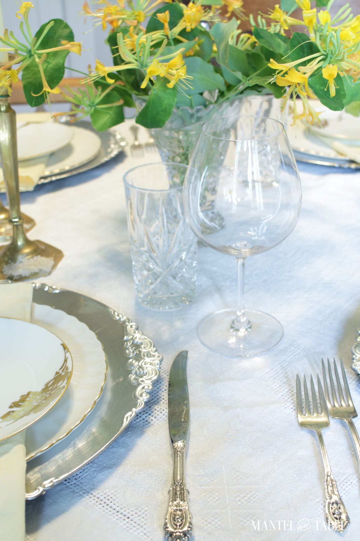 Riedel Pinot glass closeup on set table