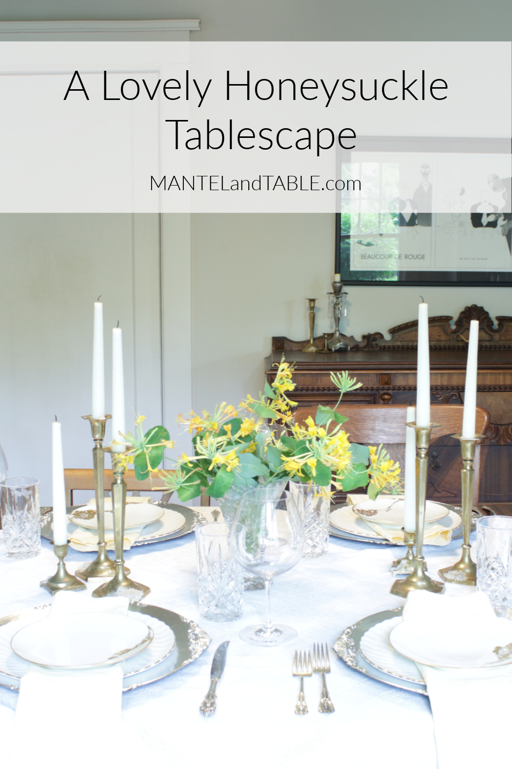 Honeysuckle Tablescape side view with Pinterest banner