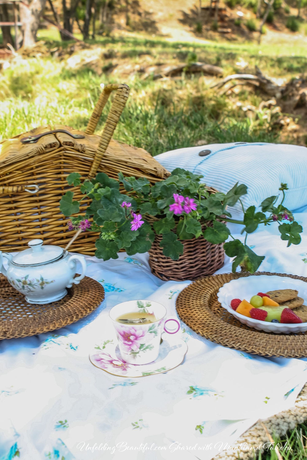 Picnic basket and blanket set for teatime