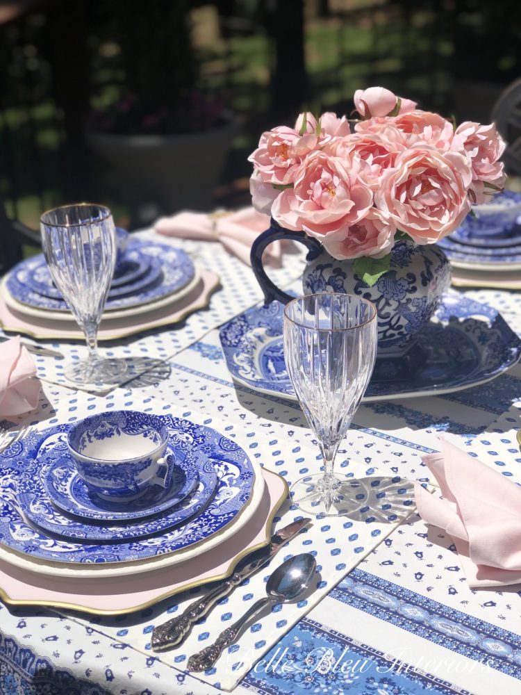 DIY plate inspiration ~ pink and blue tablescape by BelleBleuInteriors.com