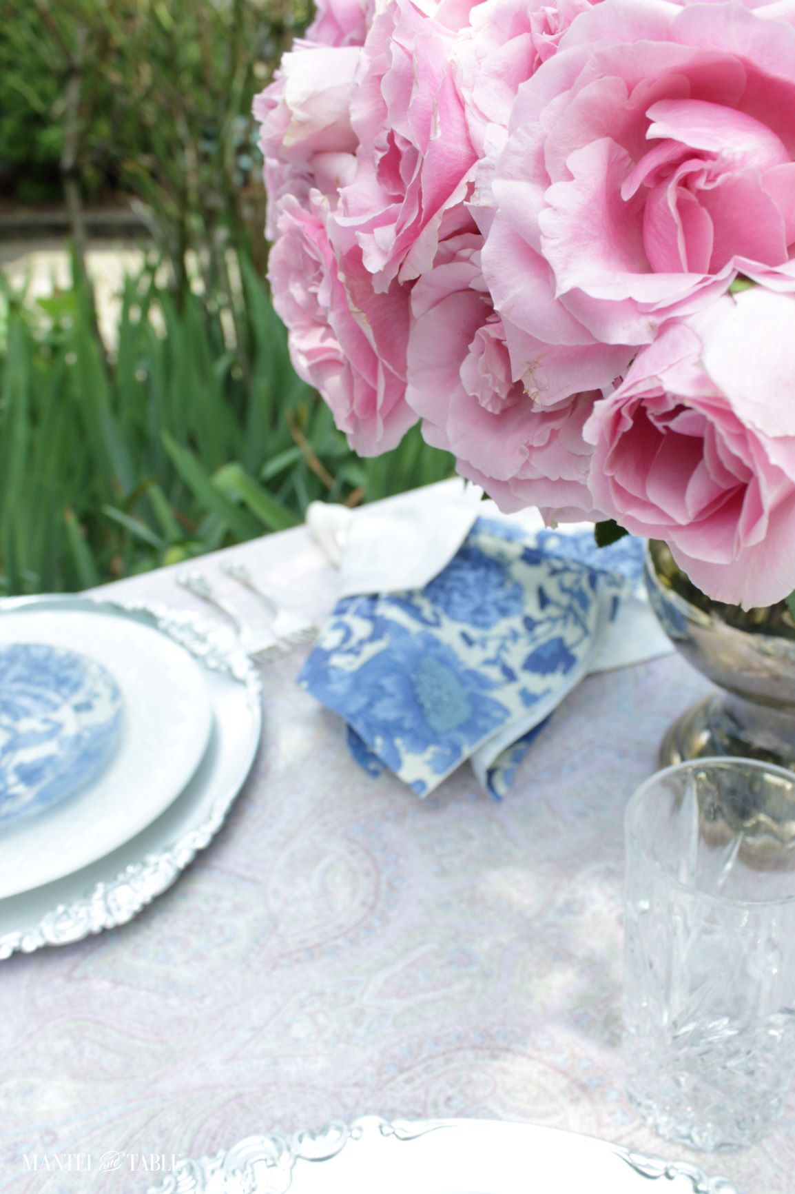 Closeup of pink roses centerpiece