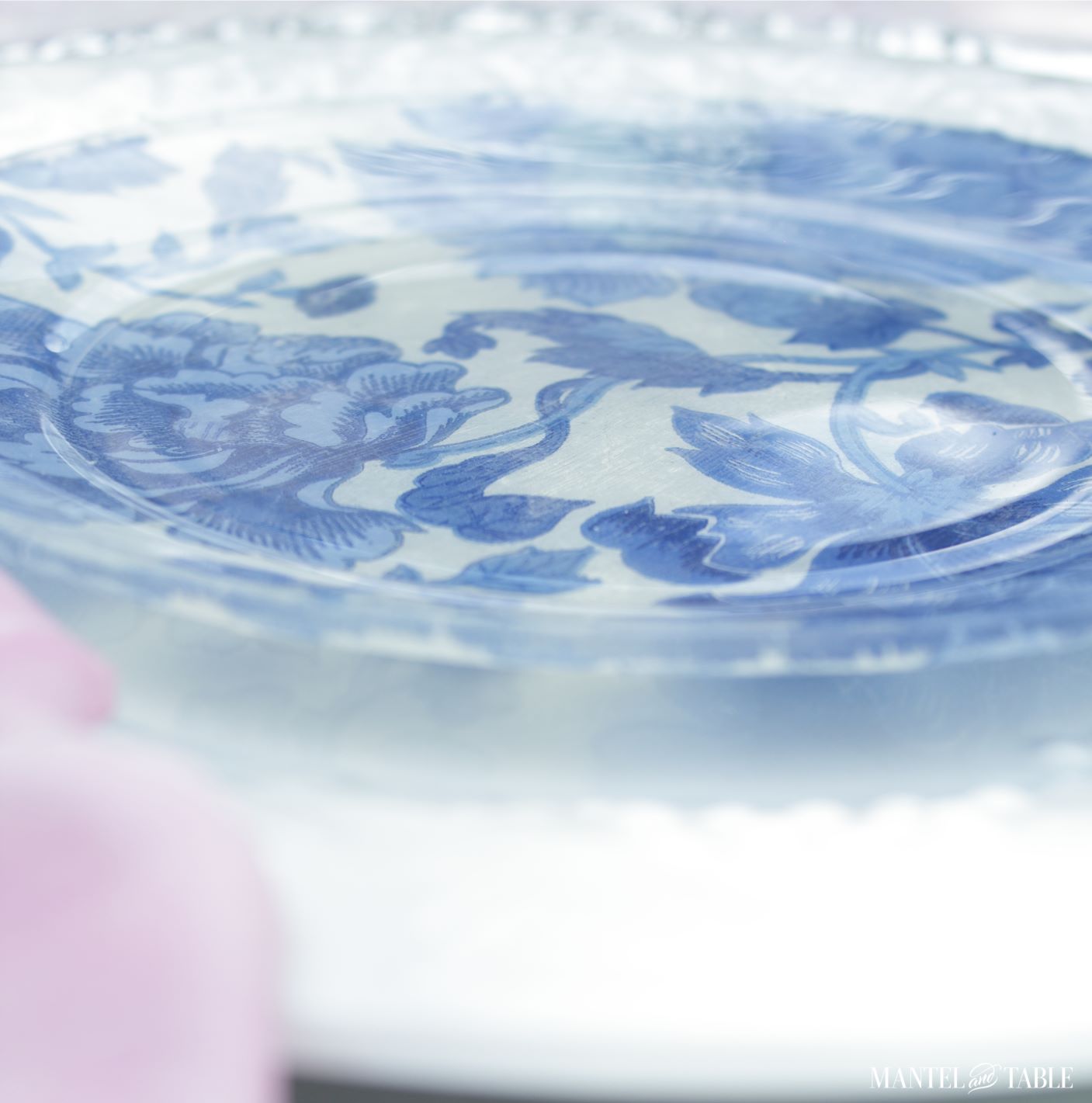 Closeup of blue and white DIY salad plate