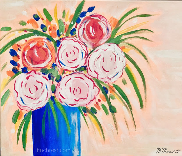 Painting of pink & peach flowers by Michele Morabito