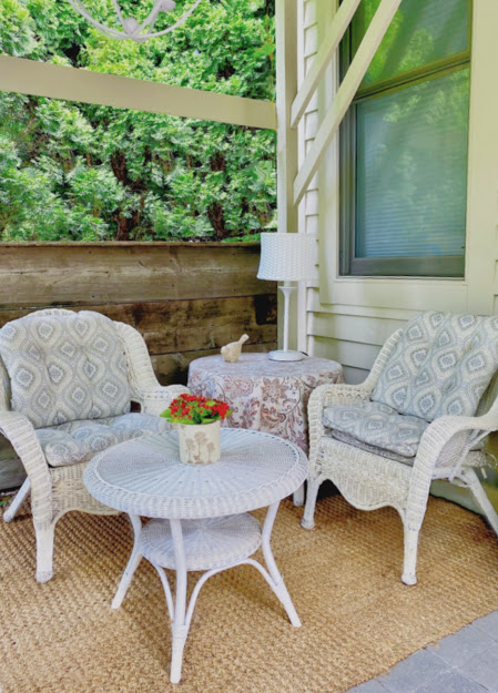 White wicker furniture on a patio