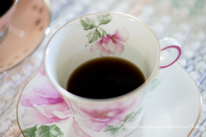 Inside of So Cal Traveling Teacup showing flower pattern