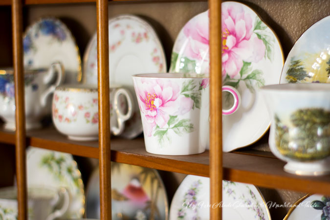 Teacups on a shelf