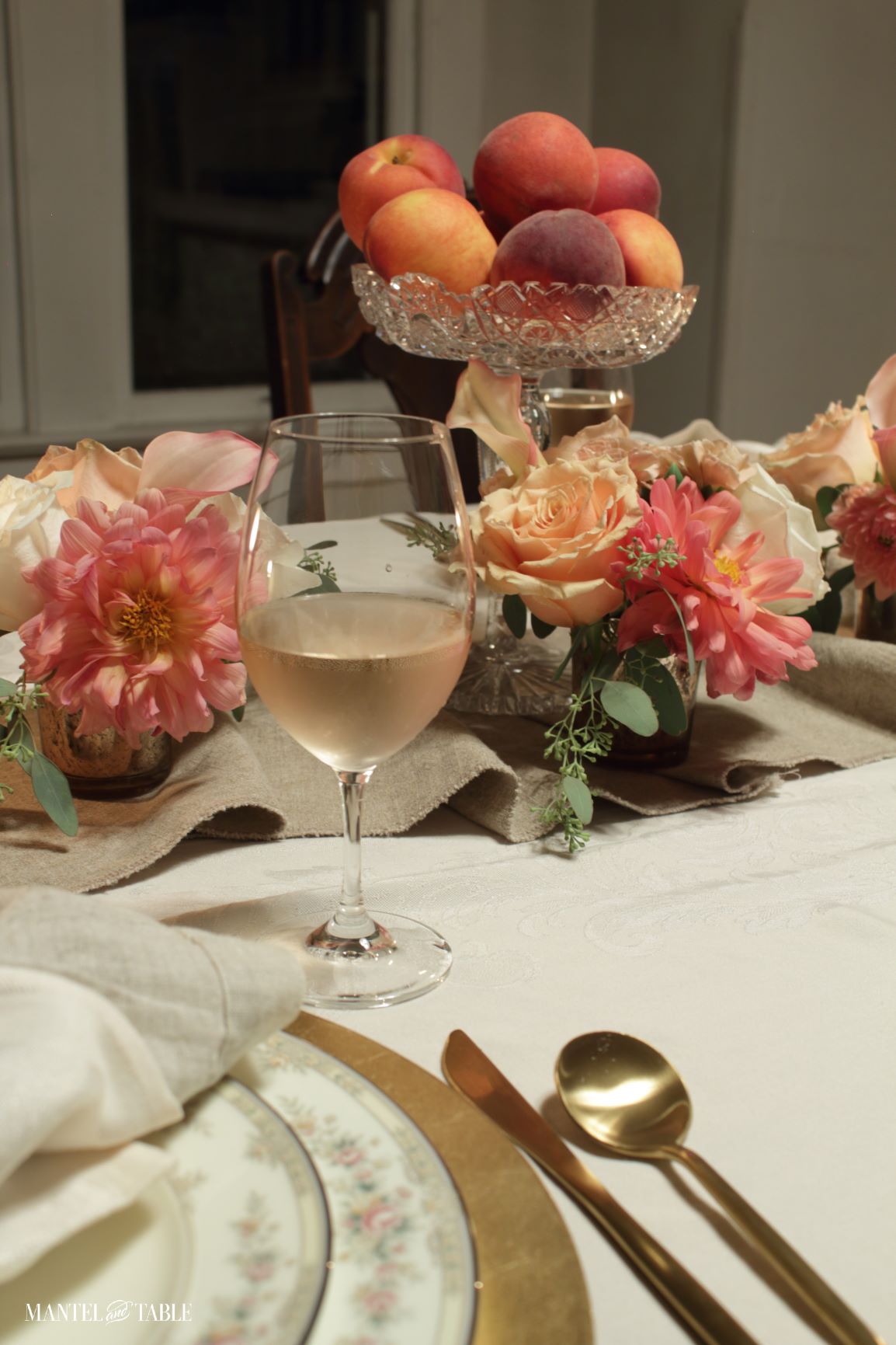 Glass of wine on table