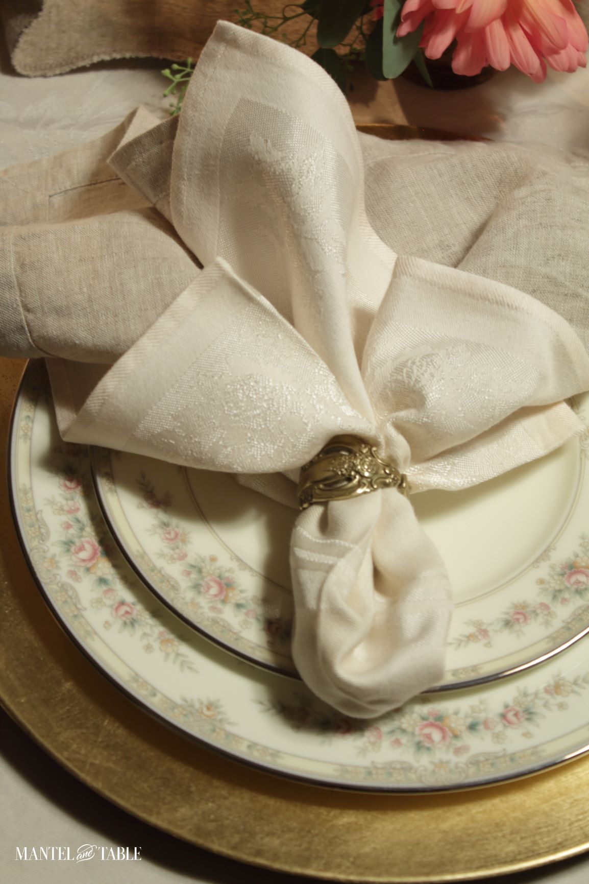 closeup of napkins on plate stack