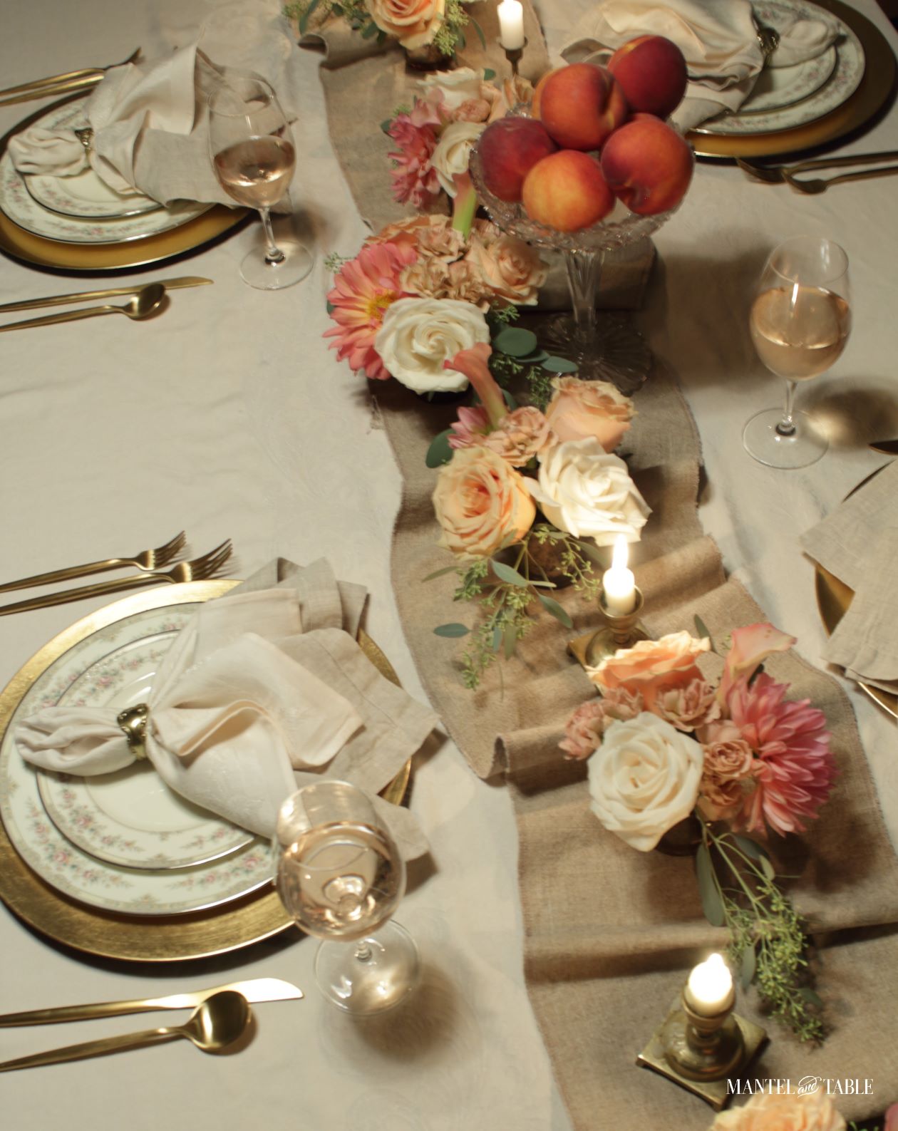 peach tablescape top view
